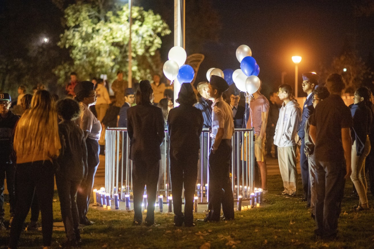 A vigil held on Friday night in Central Park, Santa Clarita, after another mass school shooting in the US.