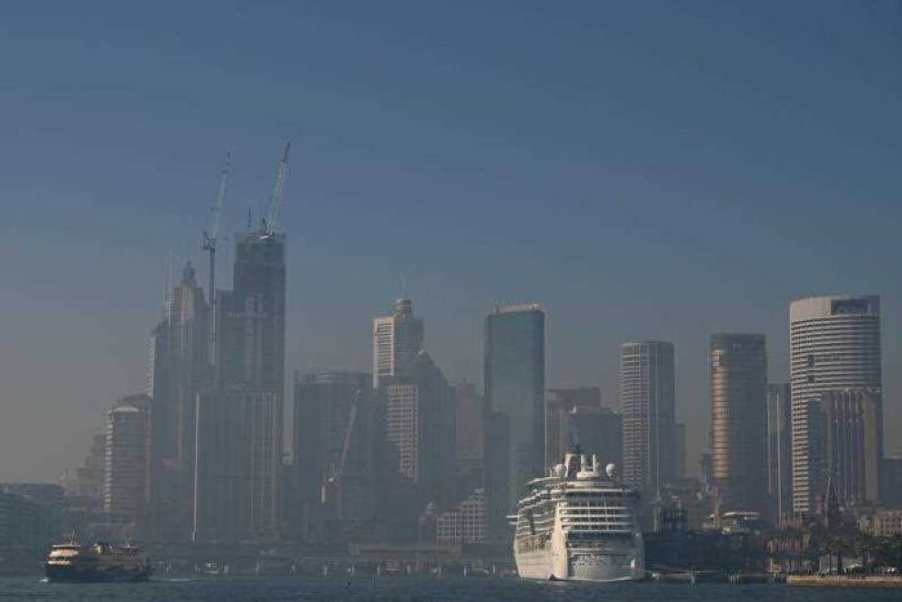 Sydney CBD blanketed with a smoke haze on Tuesday.