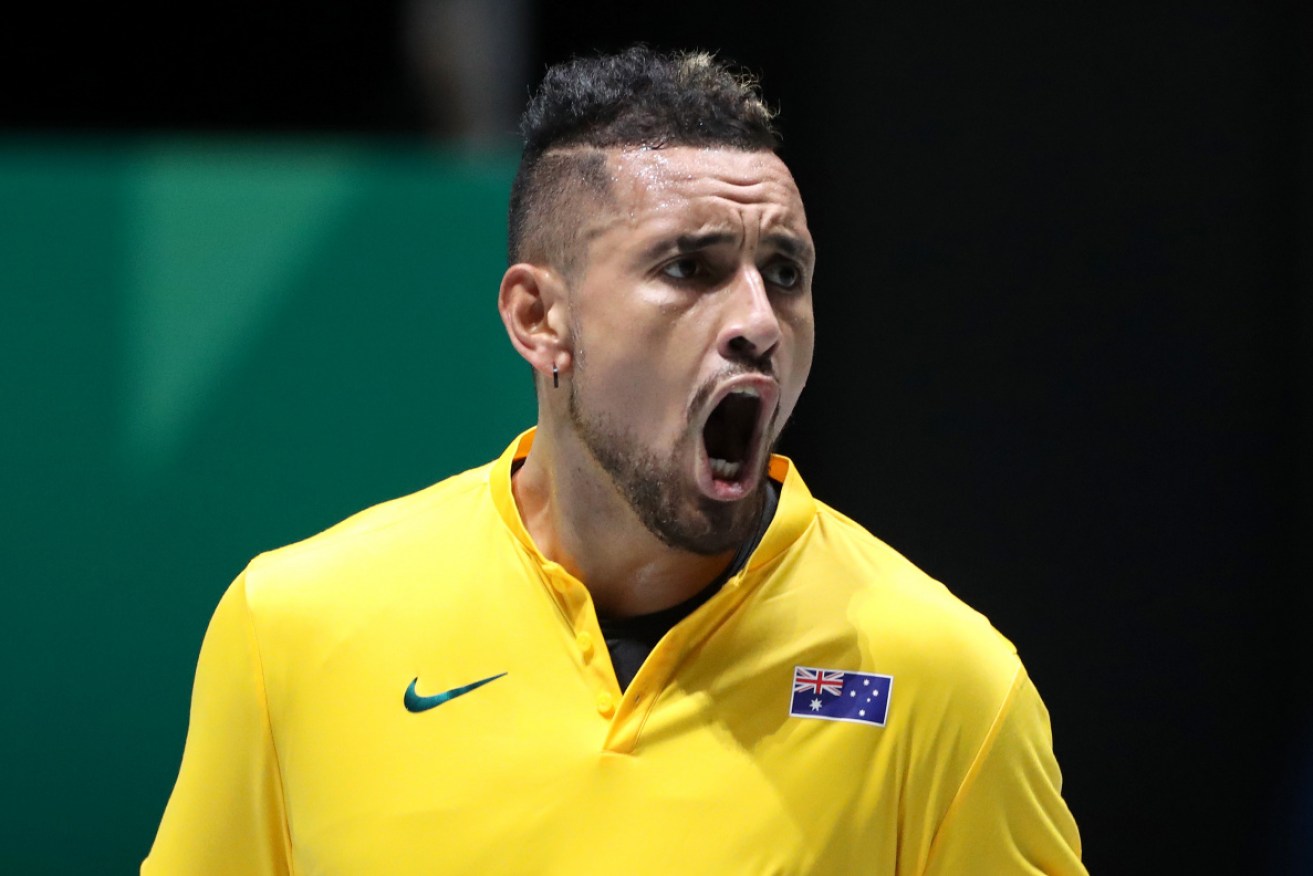Nick Kyrgios of Australia celebrates during Day 2 of the 2019 Davis Cup.