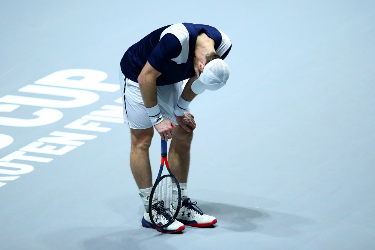 Andy Murray of Great Britain reacts during his Davis Cup Group Stage match against Tallon Griekspoor of the Netherlands during Day Three of the 2019 Davis Cup at La Caja Magica on November 20, 2019 in Madrid, Spain.