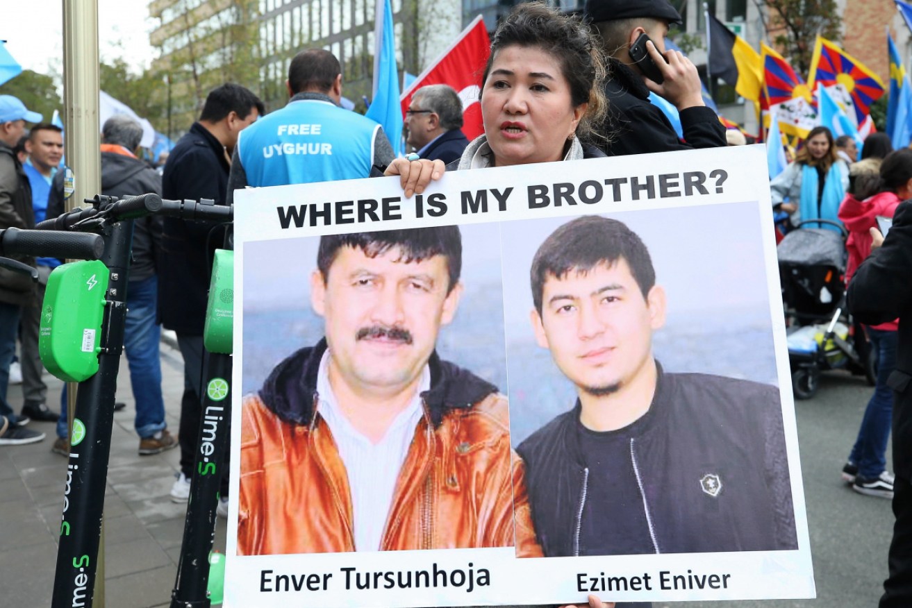 People gathered in October to protest against China's Uyghur policy in Brussels.