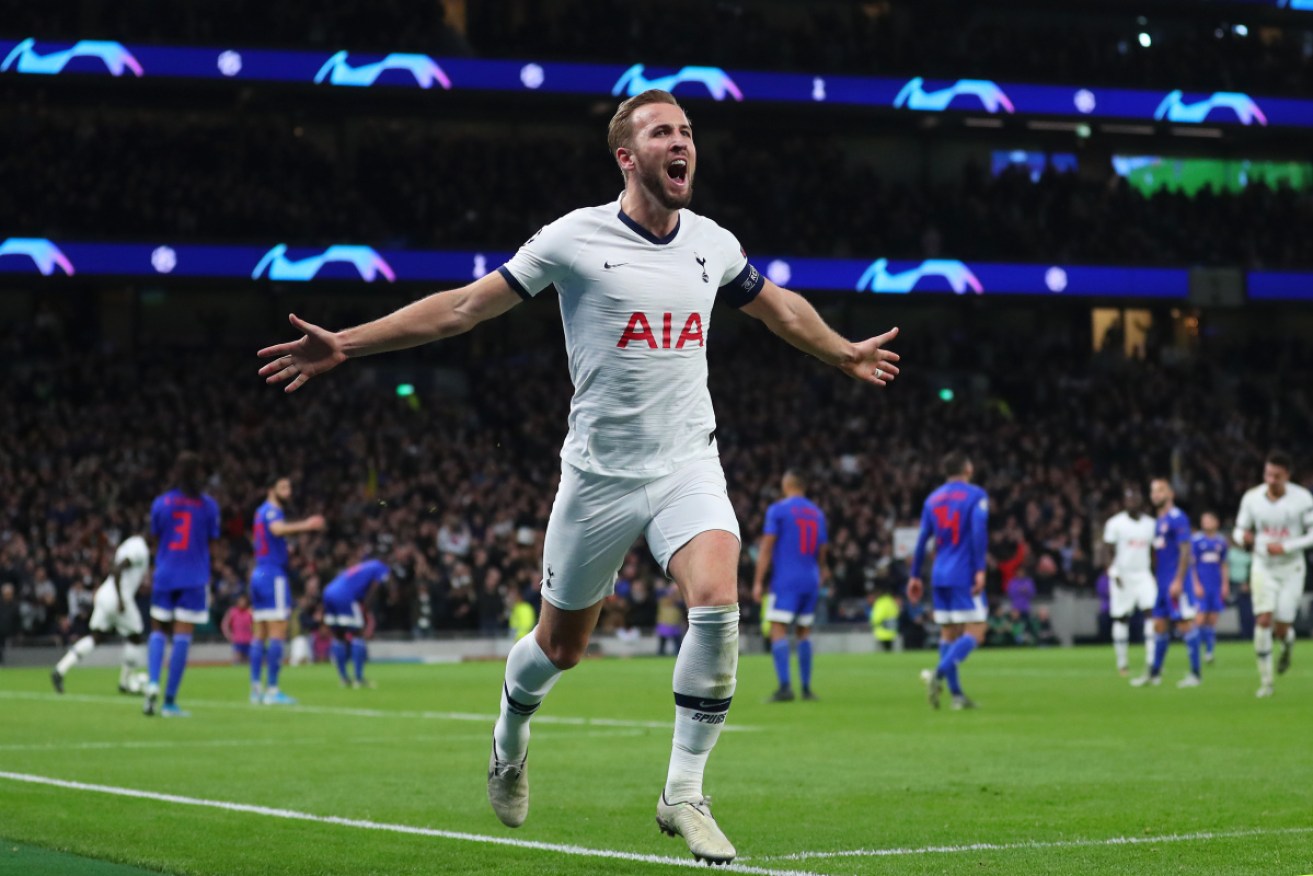 Harry Kane celebrates after scoring Tottenham's fourth goal.