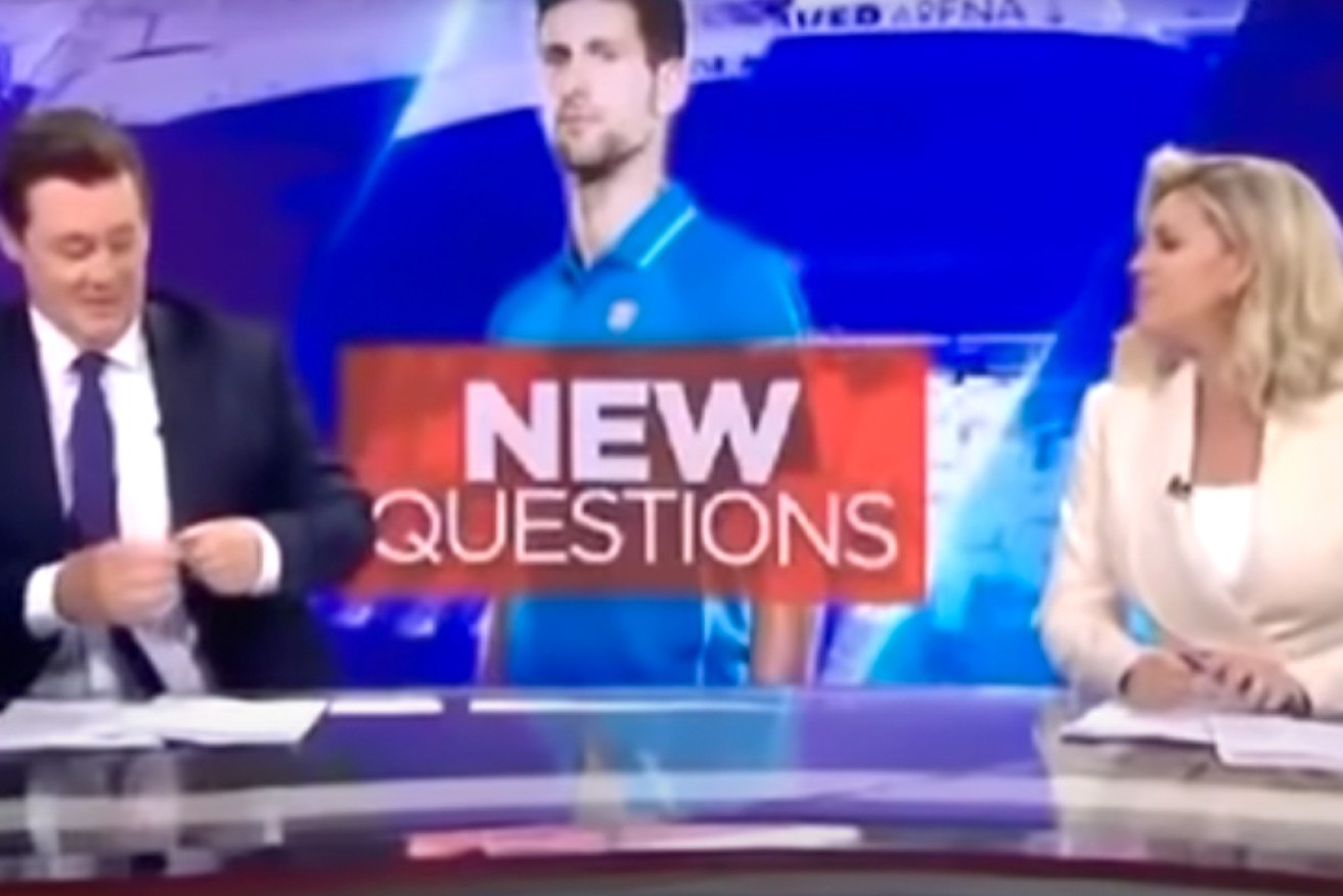 The explosive footage captured newsreaders Mike Amor and Rebecca Maddern in a damning assessment of Novak Djokovic.