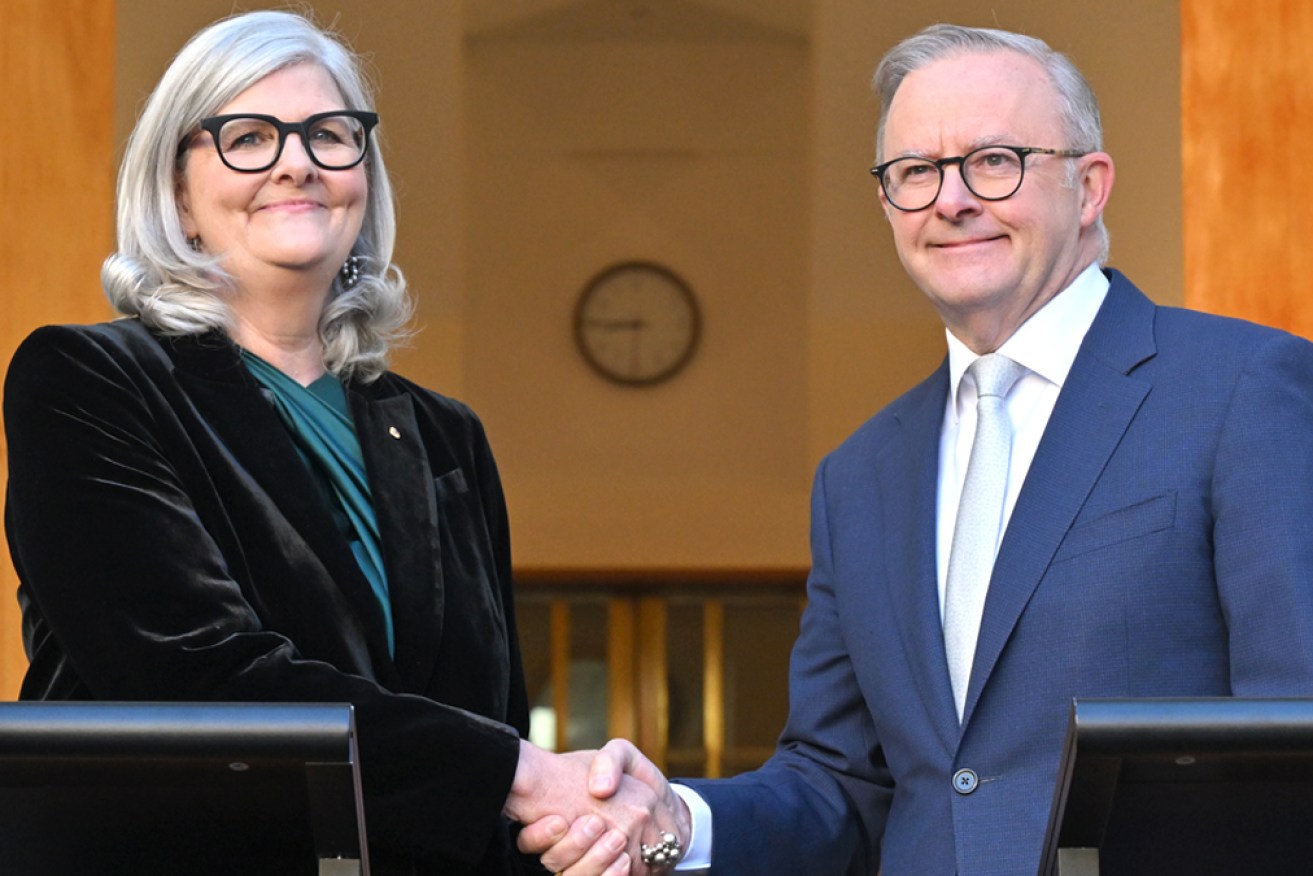Incoming governor-general Sam Mostyn with Prime Minister Anthony Albanese.