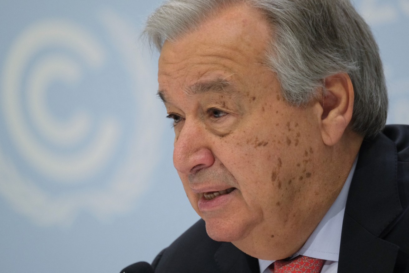 United Nations Secretary-General Antonio Guterres speaks to the media ahead of the UNFCCC COP25 climate conference.