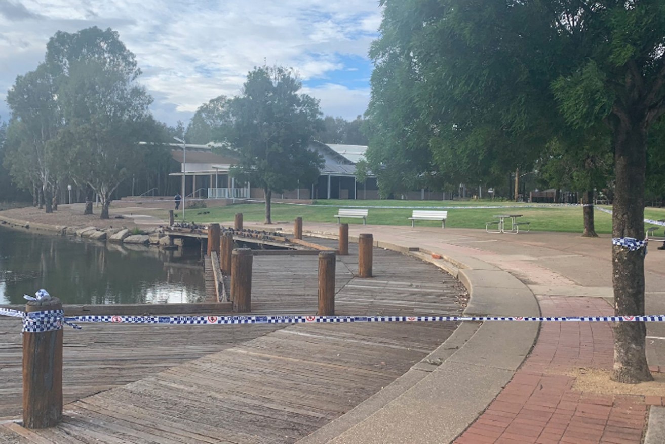 Police set up a crime scene in the park after a jogger was stabbed several times on Monday morning.