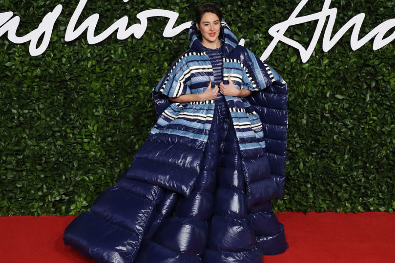 Shailene Woodley goes large in a Moncler designer puffer dress at the Fashion Awards 2019 at London's Royal Albert Hall.