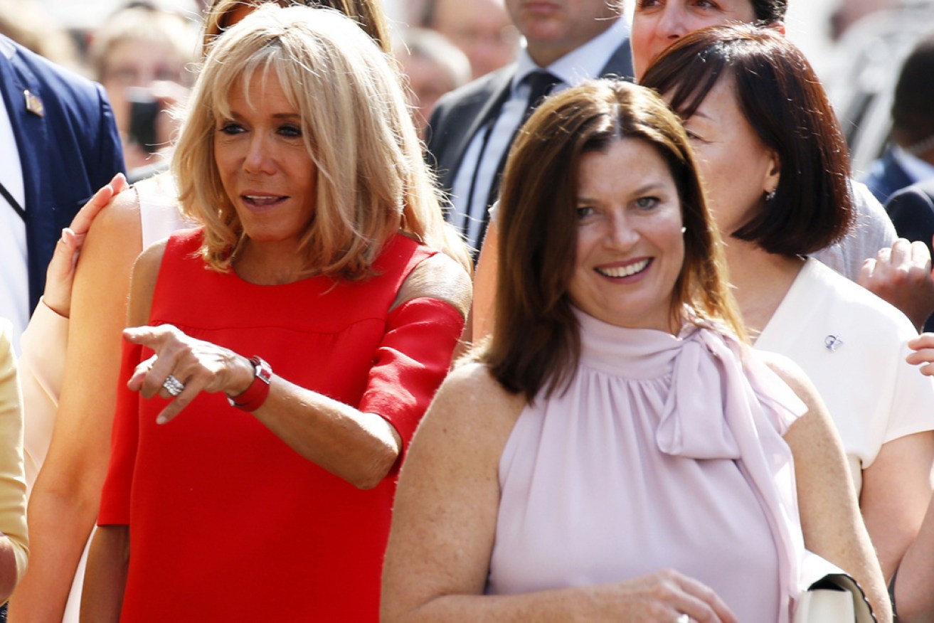 Brigitte Macron and Jenny Morrison walk the streets of Espelette during the G7 summit in August. 
