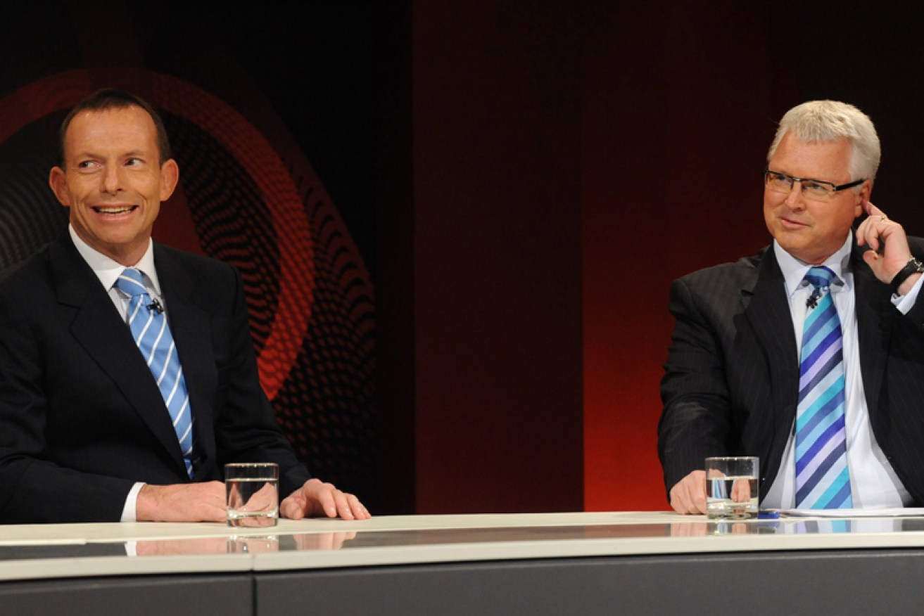 Tony Jones on <i>Q&A</i> in August 2010 with then-federal opposition leader Tony Abbott.