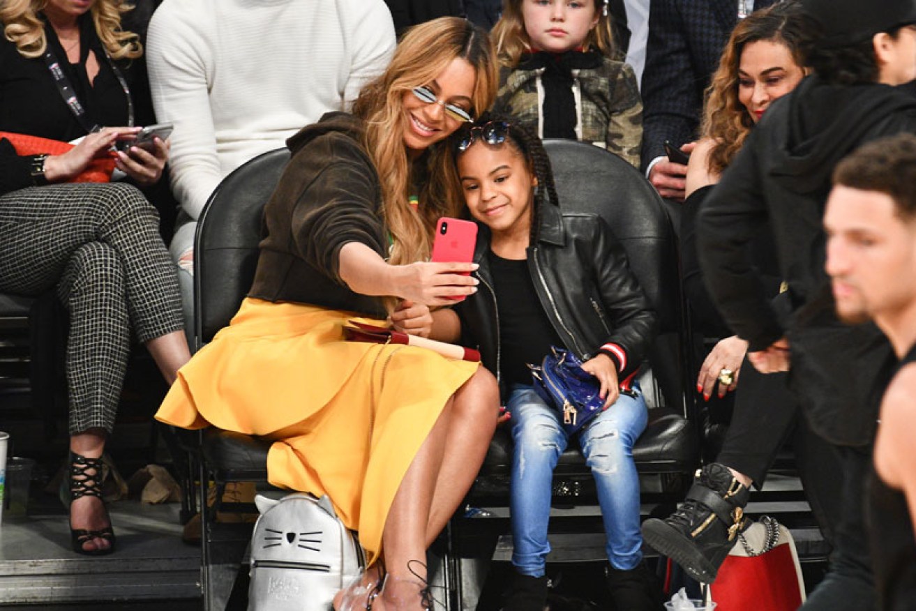 Beyoncé and daughter Blue Carter at a basketball game in Los Angeles in February 2018.