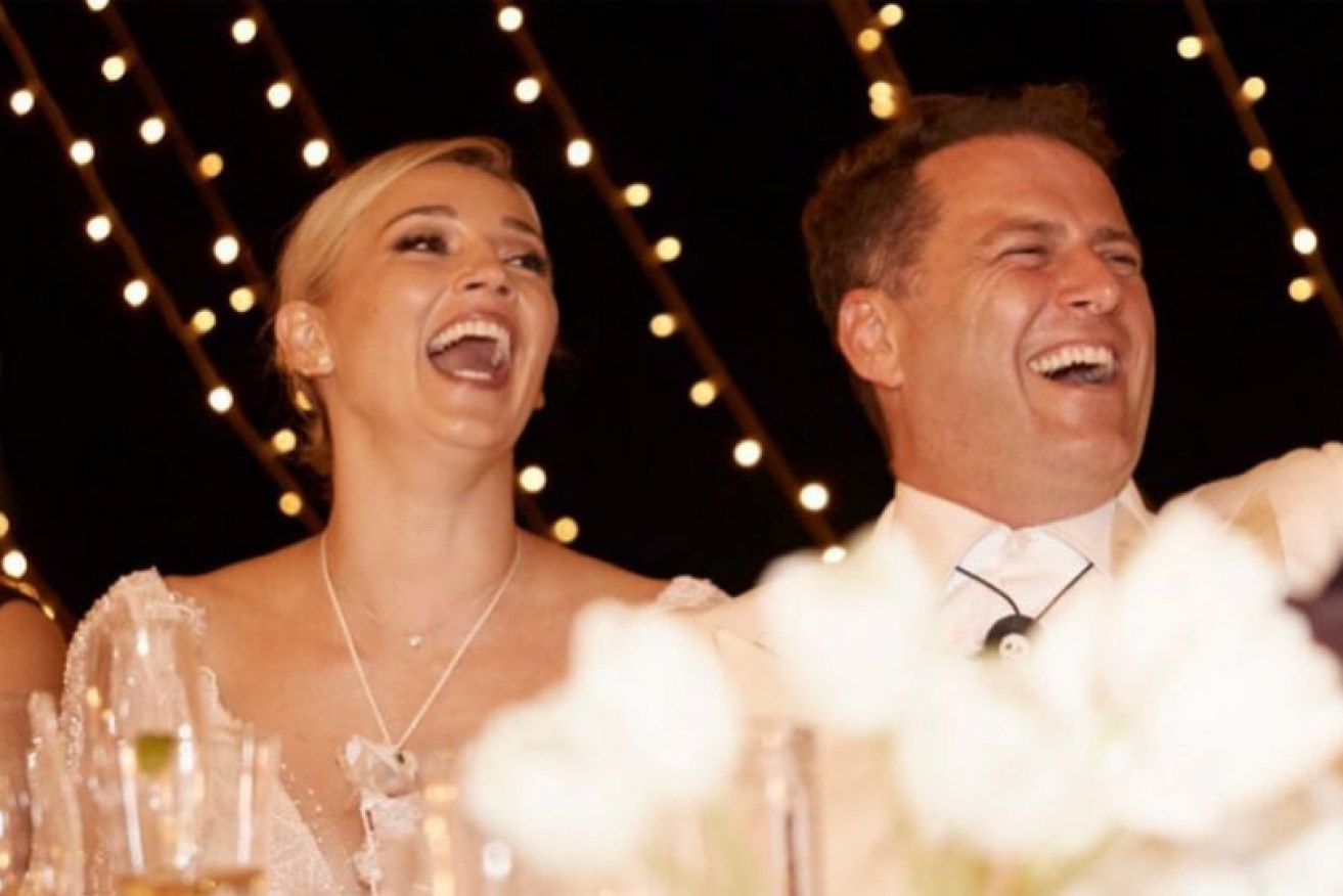 A delighted Jasmine Yarbrough and Karl Stefanovic at their Mexican wedding in December 2018.