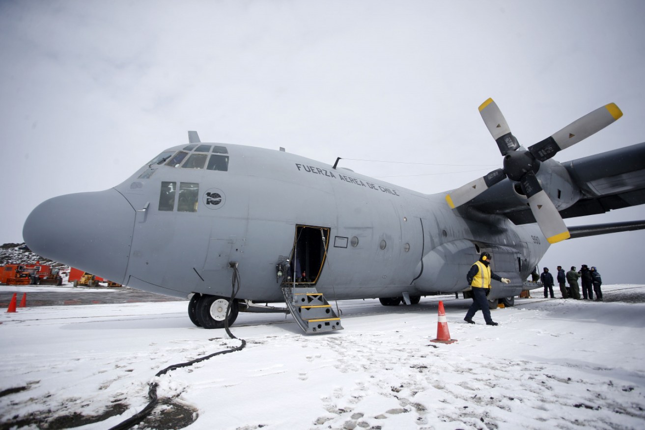 A Chilean Air Force C-130 in January at Chile's Antarctic base President Eduardo Frei, in Antarctica.