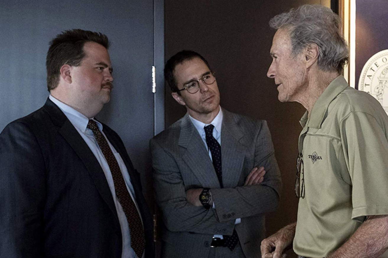 Paul Walter Hauser, Sam Rockwell and Clint Eastwood on the <i>Richard Jewell</i> set.