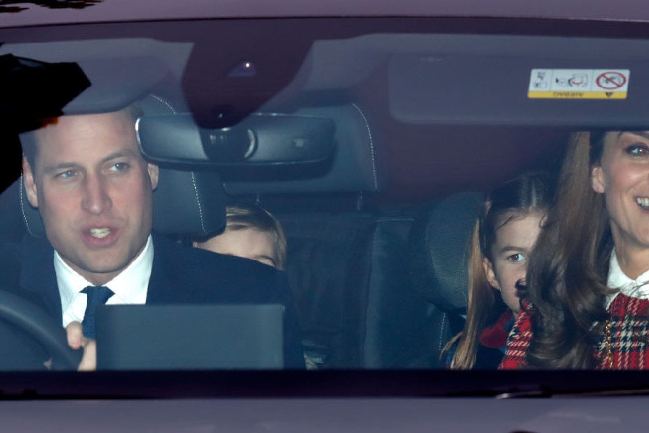 William and Kate, with kids in tow, after enjoying Christmas lunch at grandma's palace.