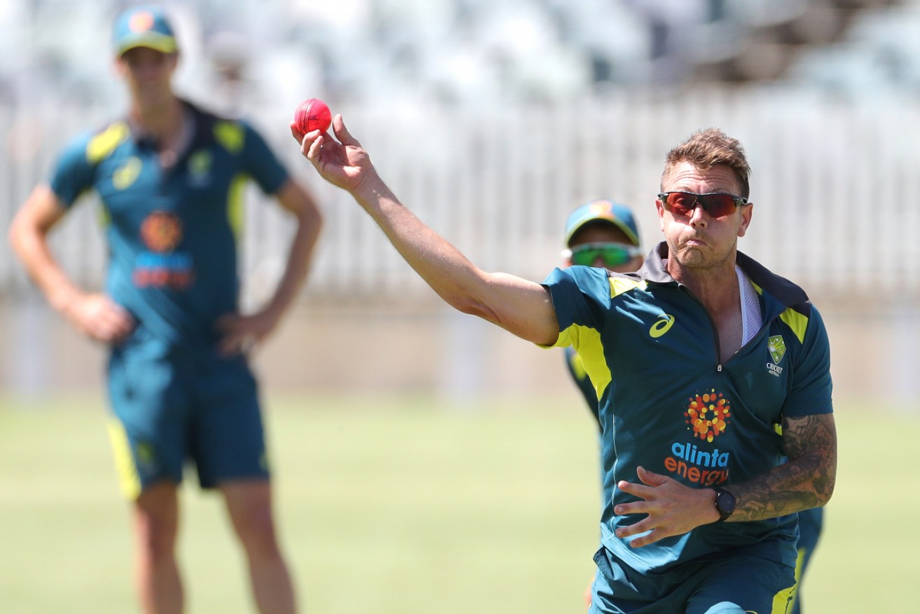 James Pattinson training with the Australian team during the first Test in Perth. 