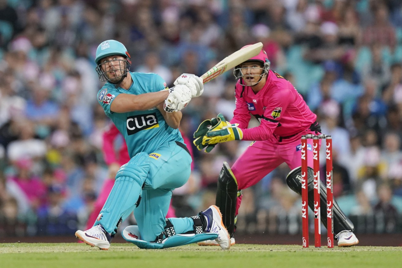 On fire: Chris Lynn smashes another big six. 
