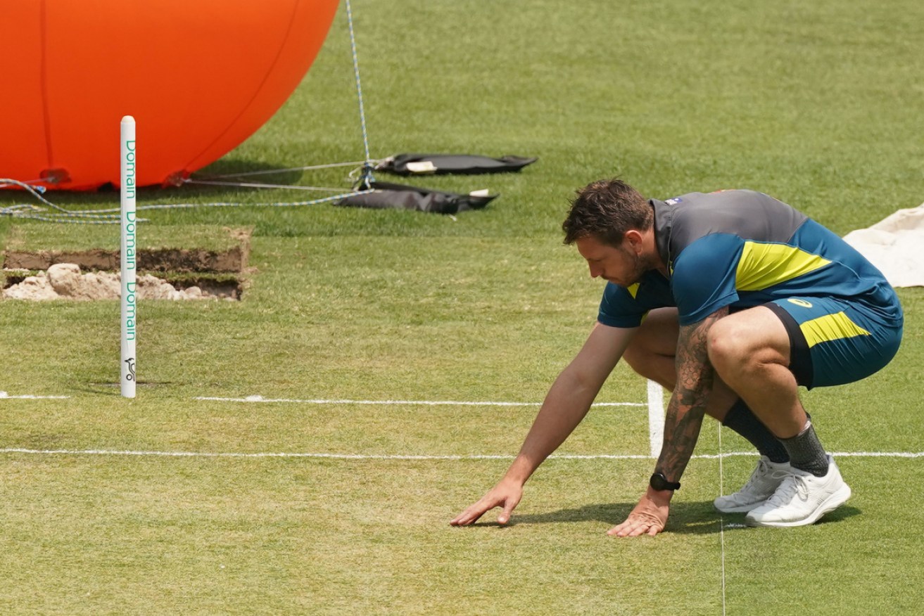 James Pattinson inspects the MCG pitch ahead of the Boxing Day Test. 