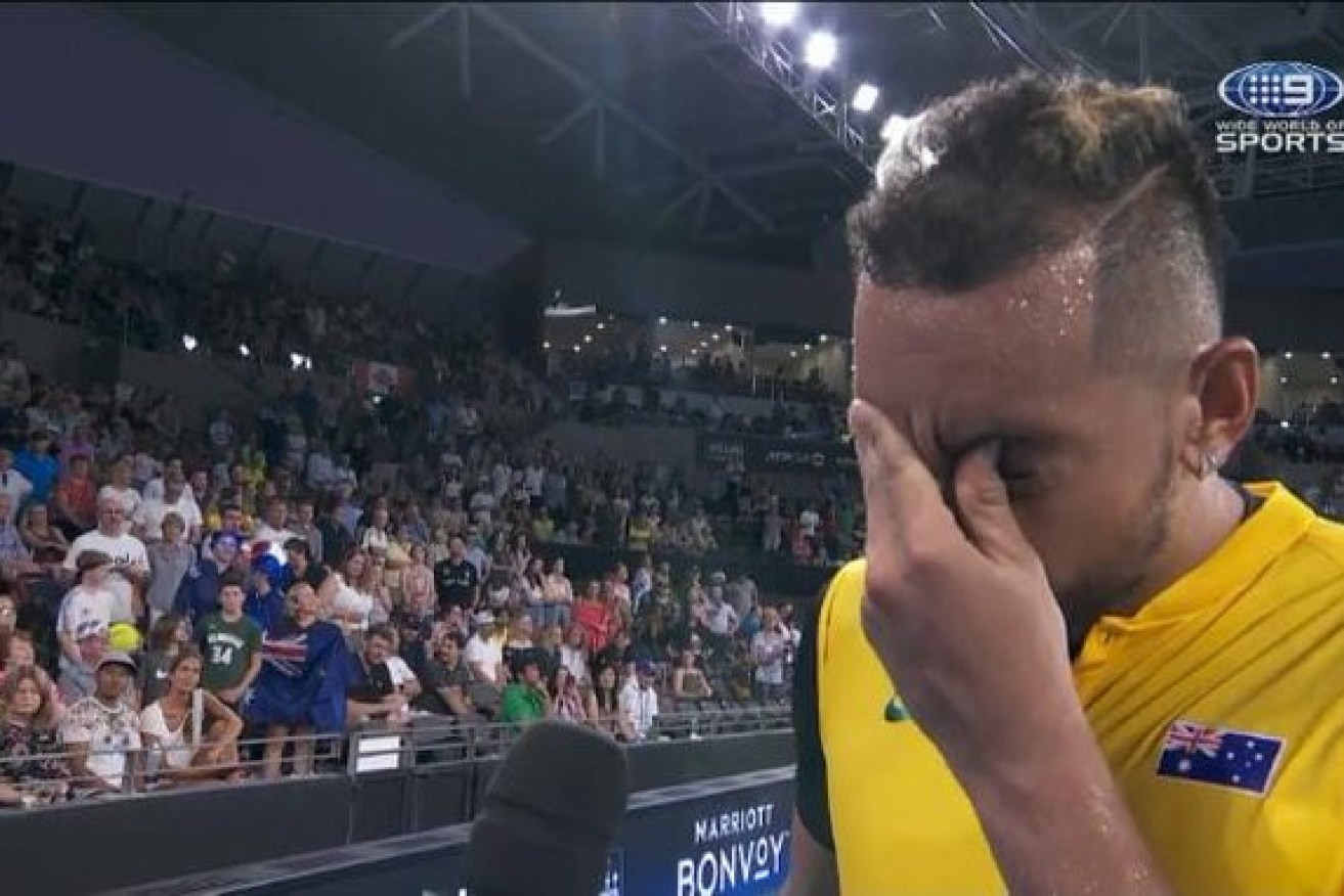 An emotional Kyrgios post-match on Friday night, saying the bushfire crisis was bigger than tennis.