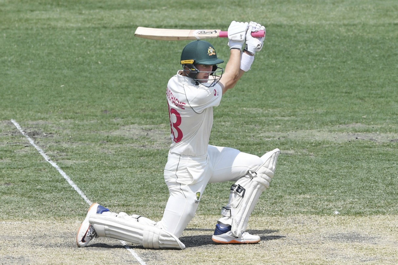 Marnus Labuschagne in full flight at the SCG on Saturday.