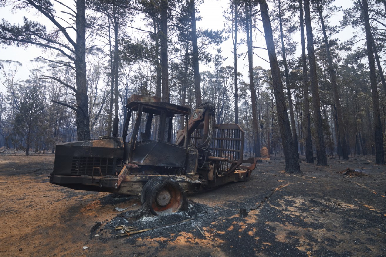 A burnt-out tractor is pictured in the Wingello State Forest on January 06, 2020 in Wingello, Australia.