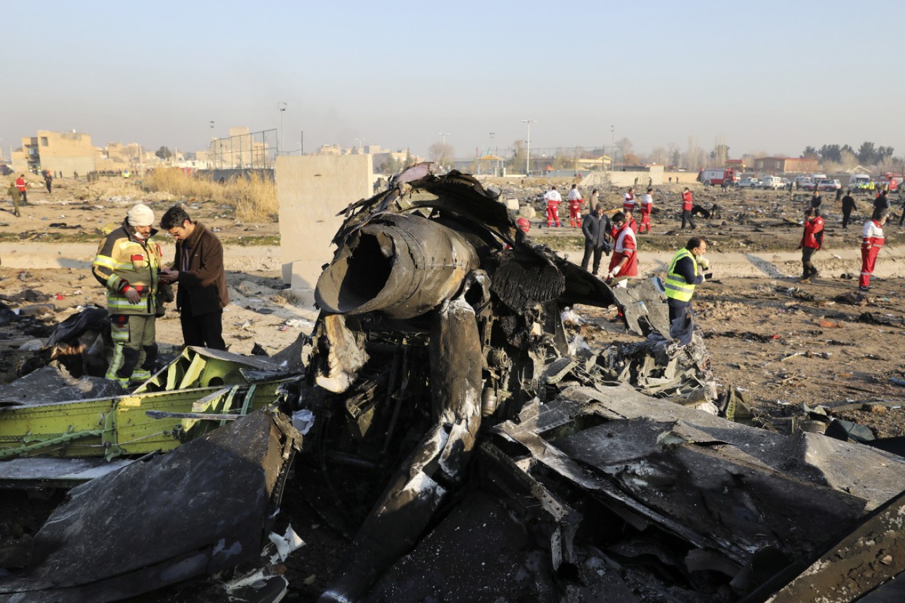Debris from the Ukrainian plane which crashed in Shahedshahr southwest of the capital Tehran.