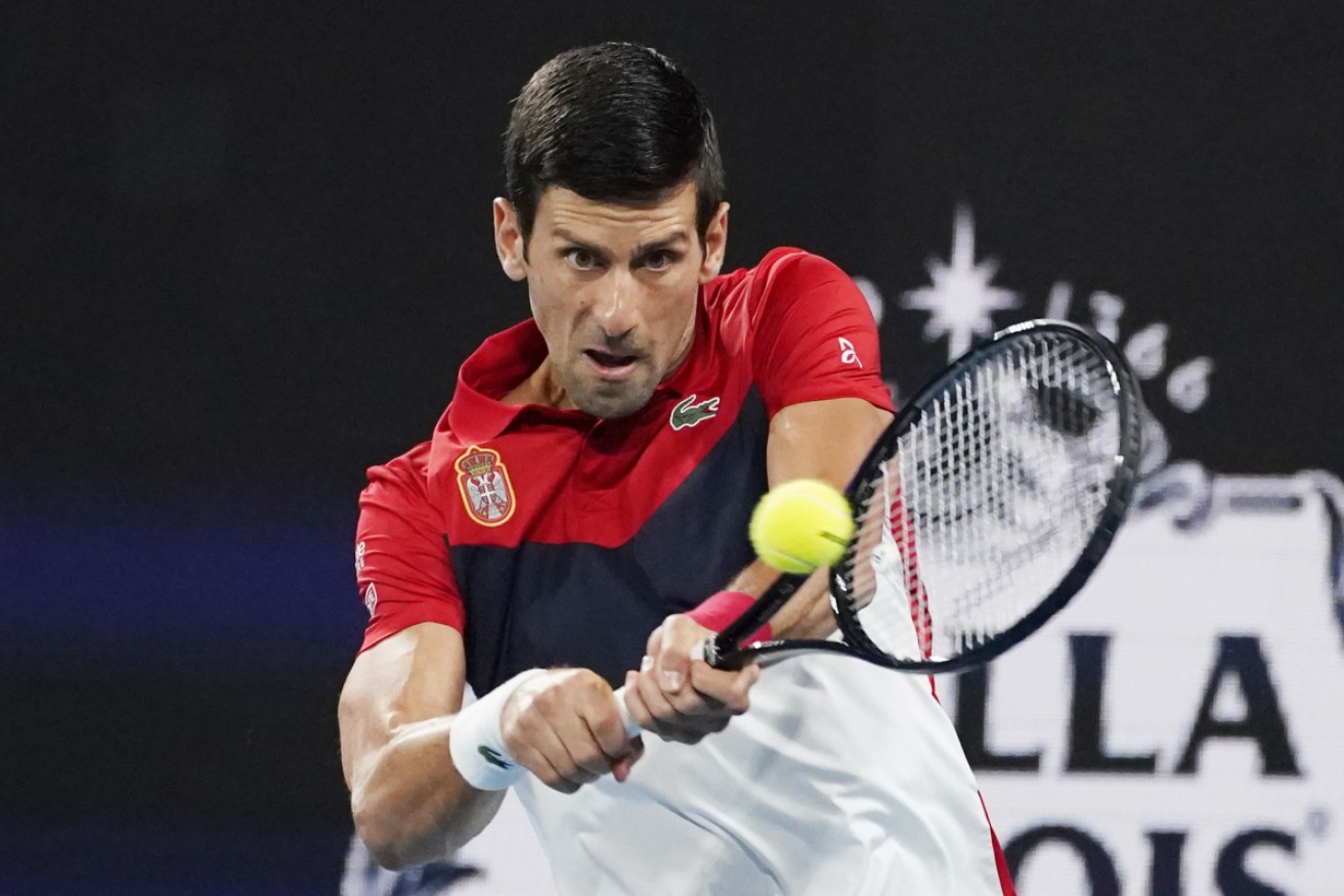 Novak Djokovic of Serbia in action in his finals match against Rafael Nadal.