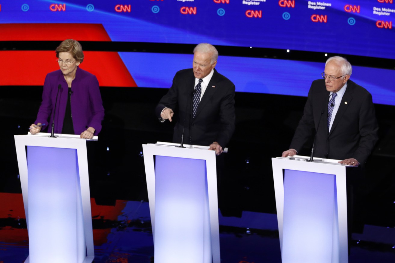 Democratic presidential candidates Elizabeth Warren, Joe Biden and Bernie Sanders.