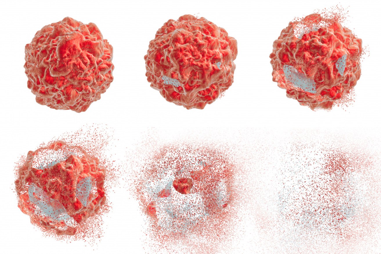Illustration of a tumour cell being obliterated by drug therapy. Researchers found diabetes medicine is a cancer killer. 