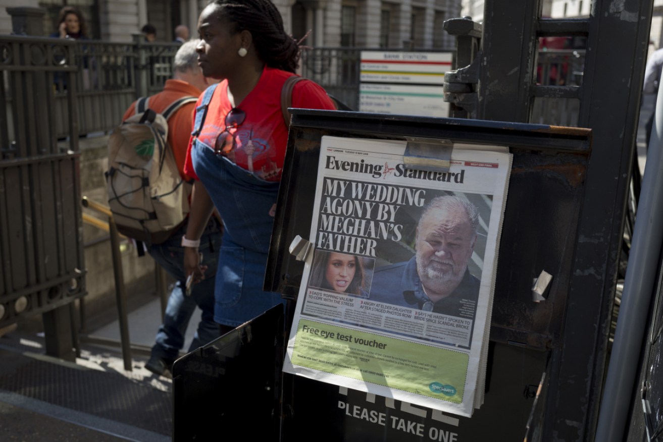 <i>Evening Standard </i>headlines in May 2018 with news of Meghan Markle's father not attending the royal wedding.