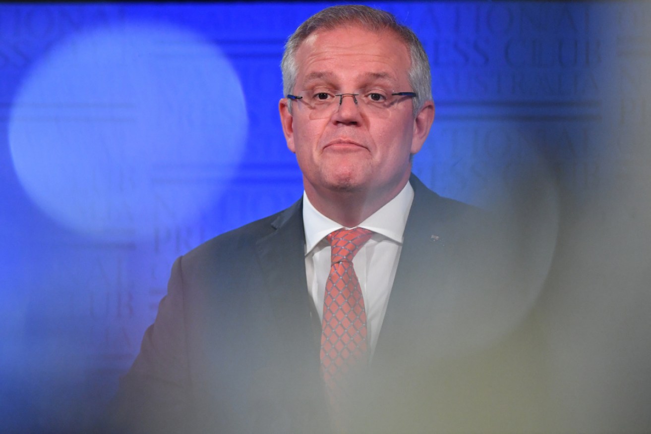 Prime Minister Scott Morrison addresses the National Press Club in Canberra on Wednesday.