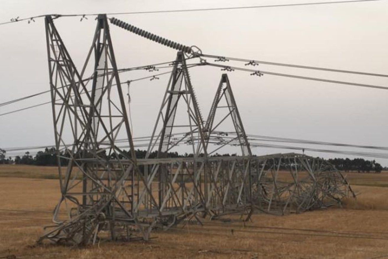 Six power transmission towers came down in the storm overnight near Cressy.