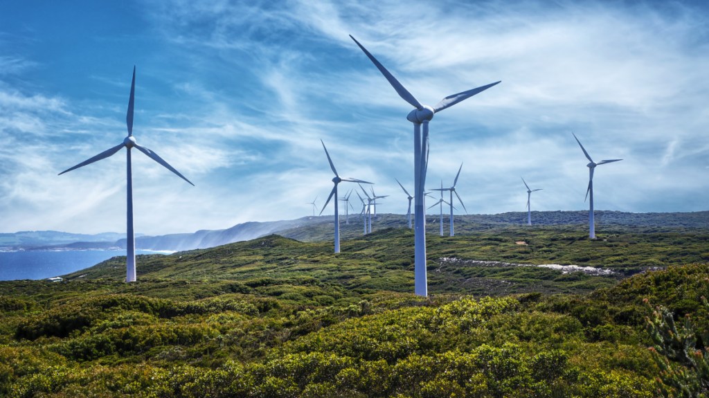 Wind turbines on a wind farm, Albany, Western Australia, Australia - stock photo