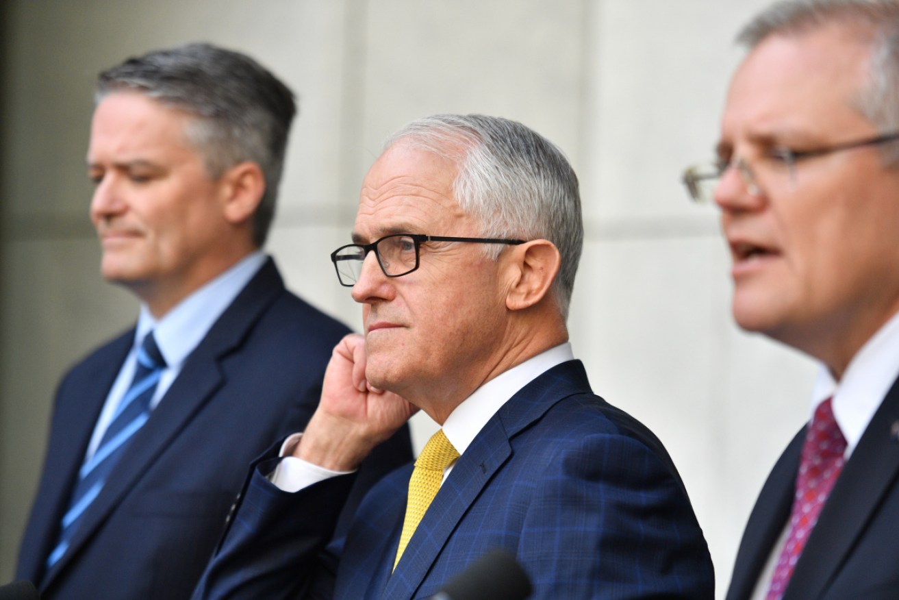 Senator Cormann and Malcolm Turnbull at the height of leadership tensions in August 2018.