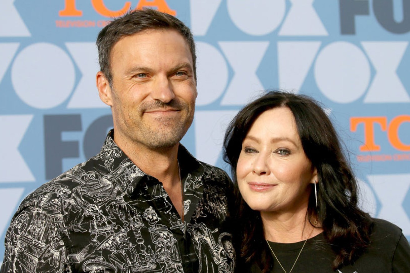 Shannen Doherty with <i>Beverly Hills 90210</i> co-star Brian Austin Green in Los Angeles in August 2019.