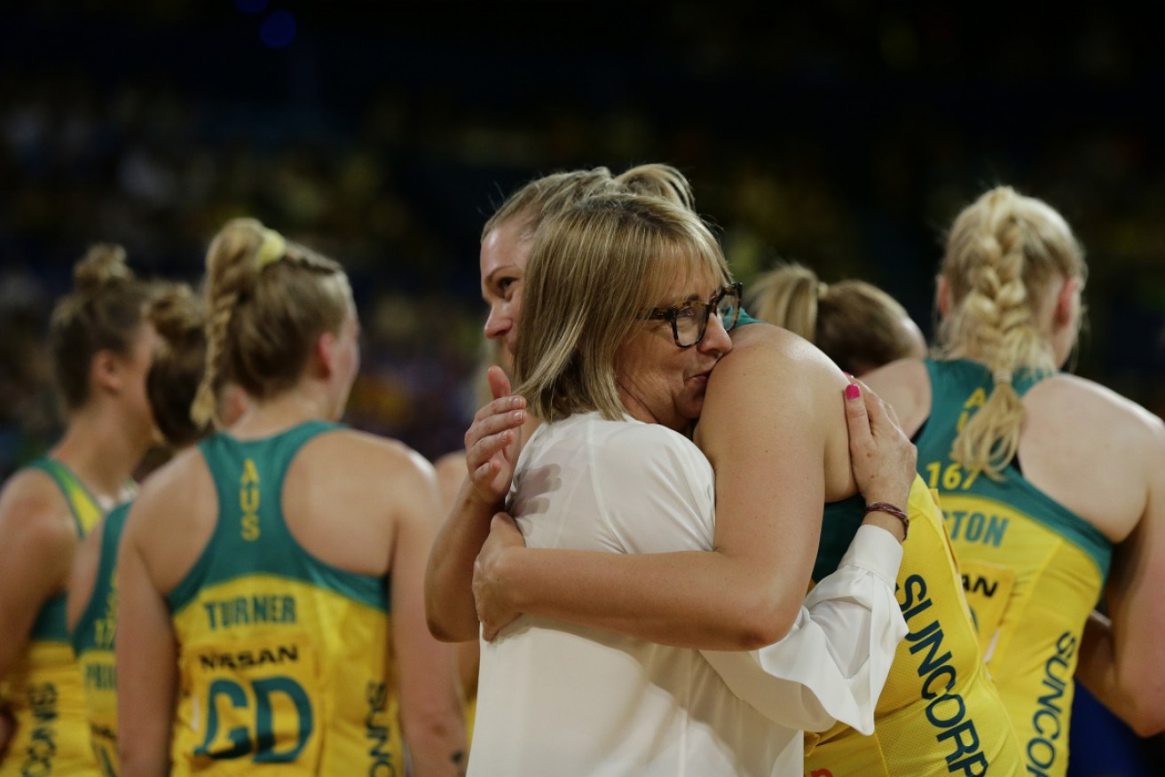 Diamonds coach Lisa Alexander farewells retiring star Caitlin Thwaites in Perth in October. 