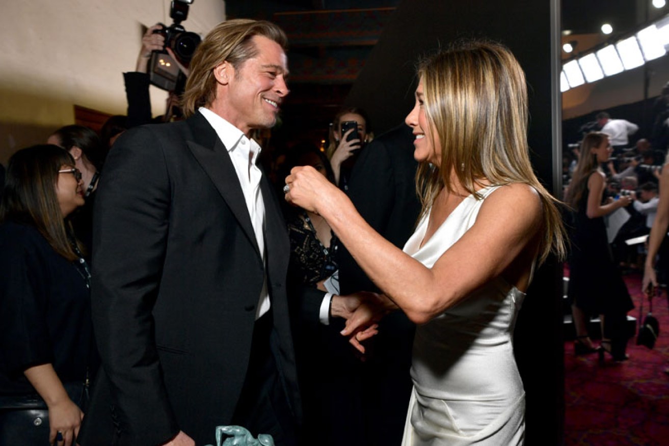 Jennifer Aniston backstage with ex-husband Brad Pitt at the SAG Awards on January 19.