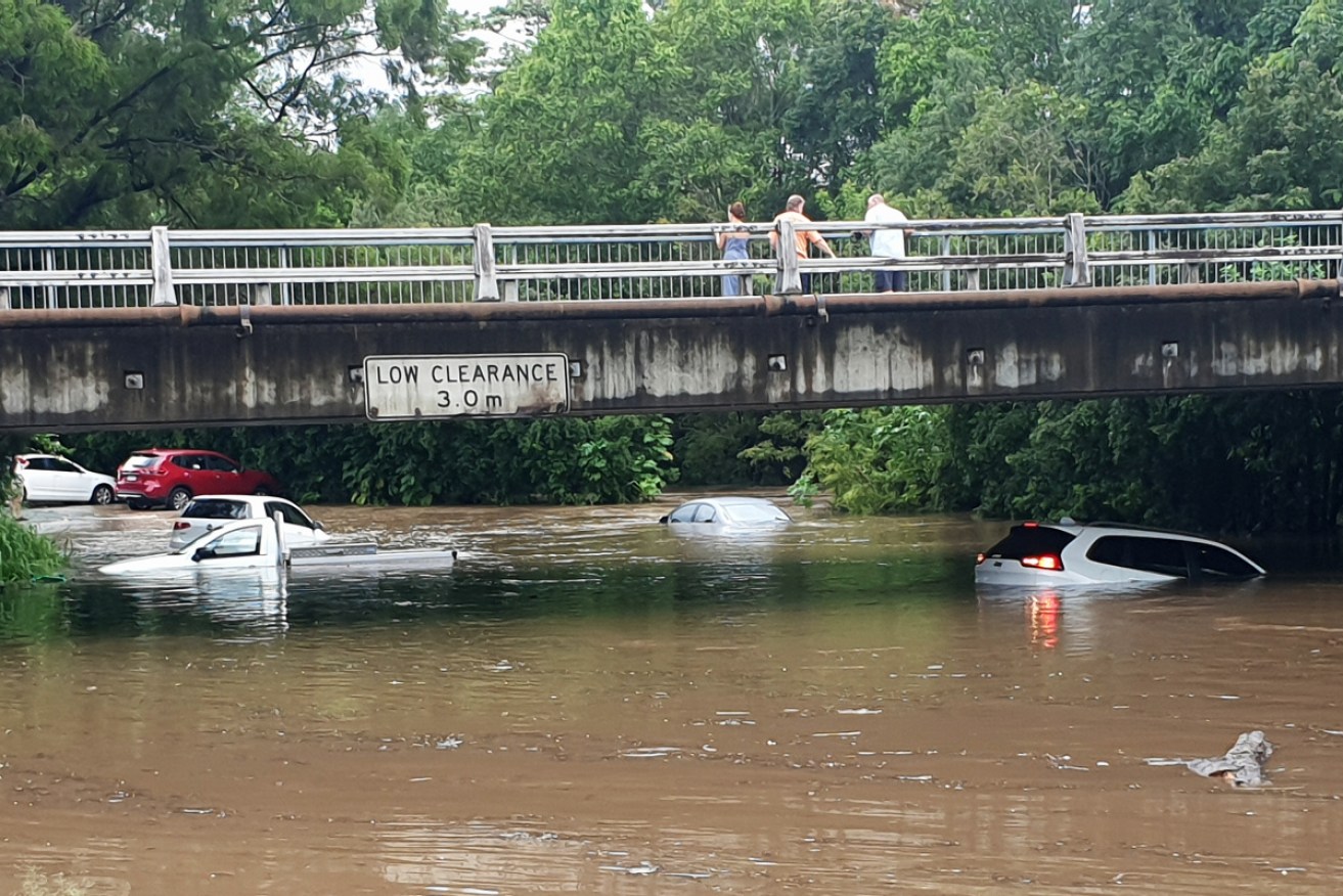 Flooding at Nambour Plaza in Nambour, Queensland on Wednesday afternoon.