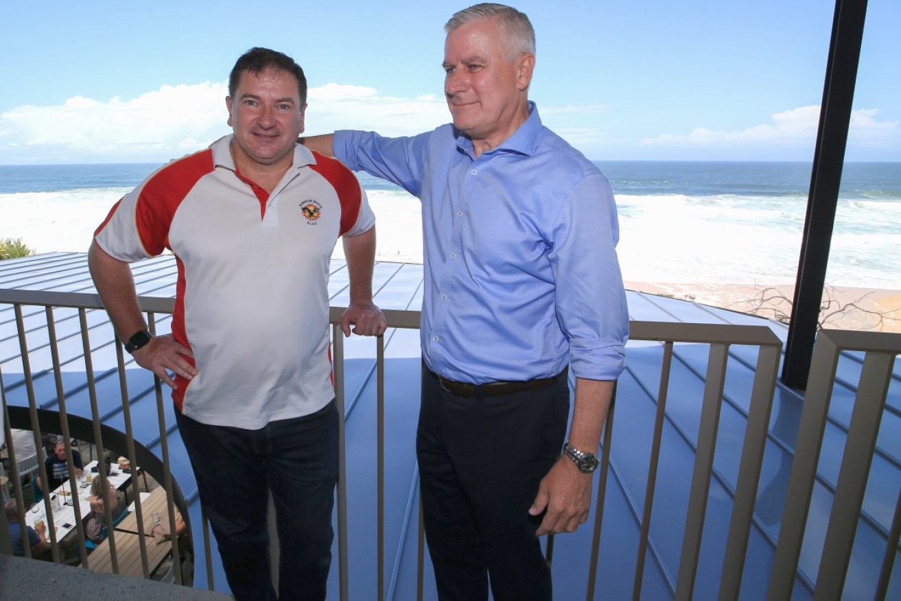 Michael McCormack (right) and Llew O'Brien on the Sunshine Coast on Friday.