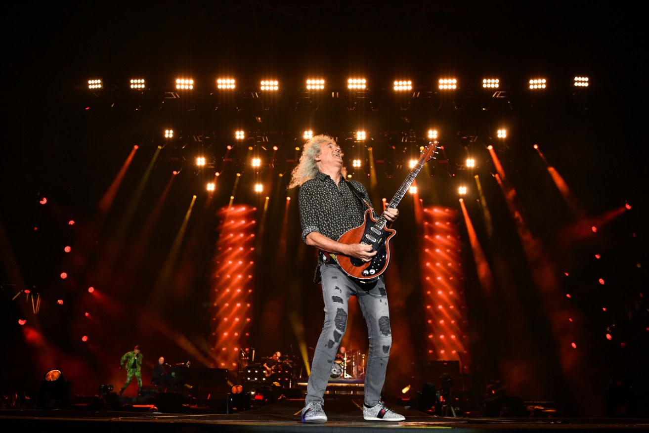 Brian May of Queen performs during the Fire Fight Australia bushfire relief concert at ANZ Stadium in Sydney.