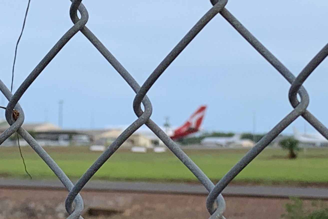 The Qantas plane on the tarmac in Darwin on Thursday morning.