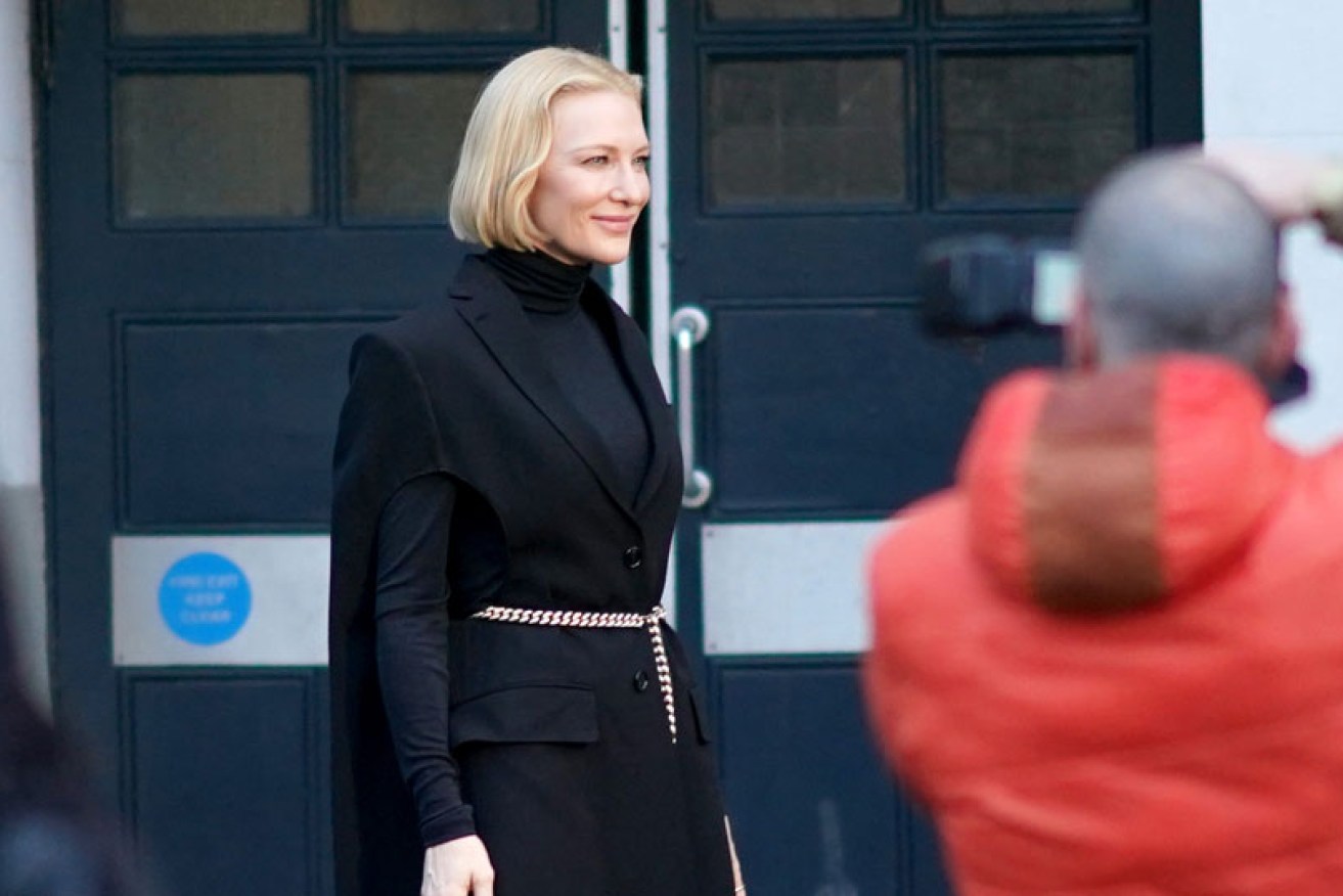 Cate Blanchett on February 17 at the Burberry show during London Fashion Week.
