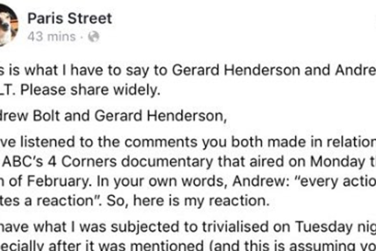 Paris Street posted his reaction to a Sky News segment on social media on Thursday.