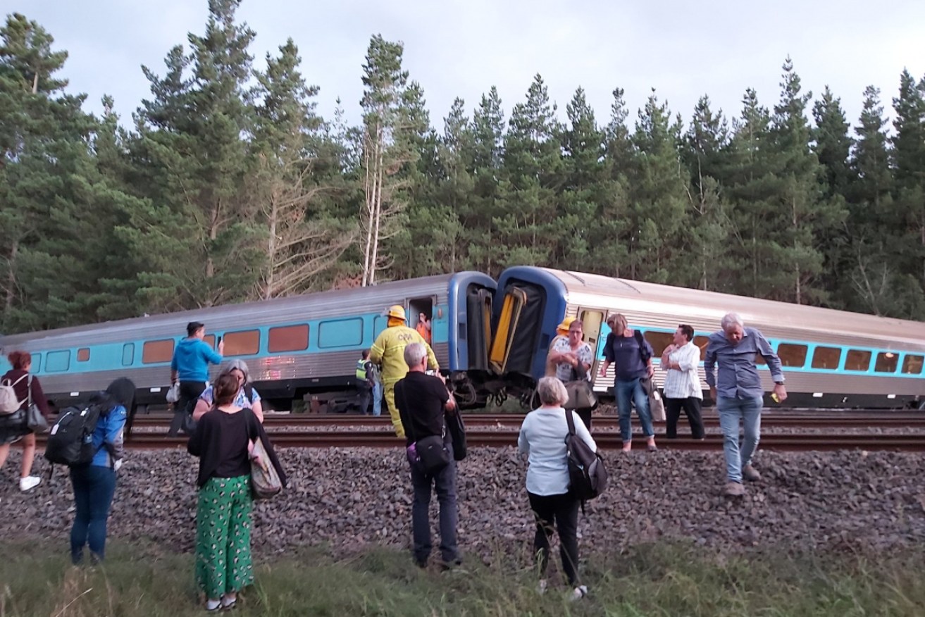 Passengers and their luggage were thrown about the carriages as the train slid off the tracks onto its side.