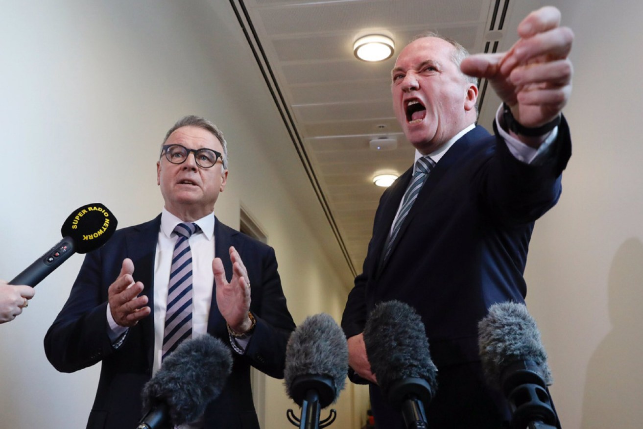 Joel Fitzgibbon and Barnaby Joyce took their on-air disagreements to the corridors of Parliament House on Monday.