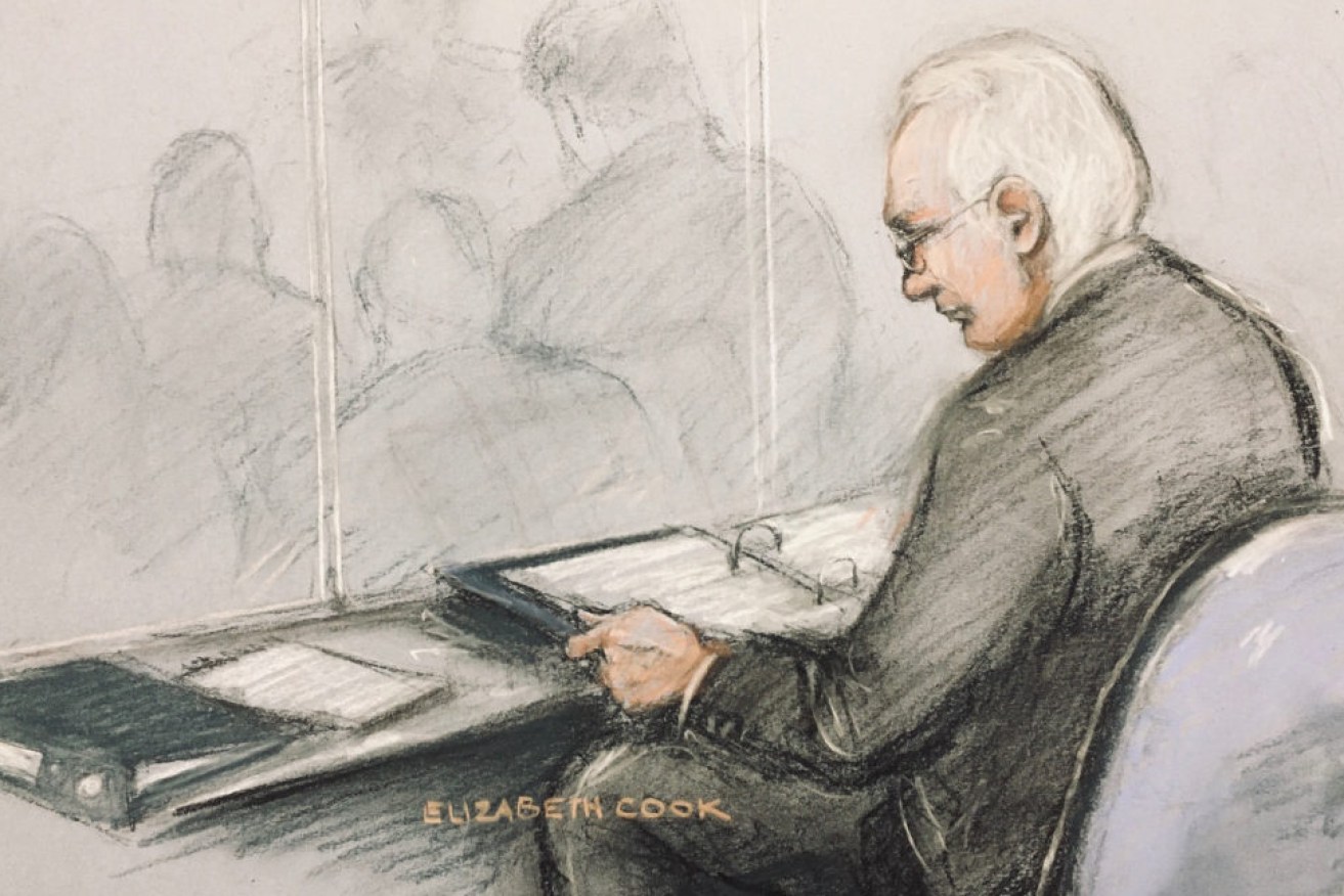A sketch of Julian Assange sitting in the docks in a London court on Monday (UK time).