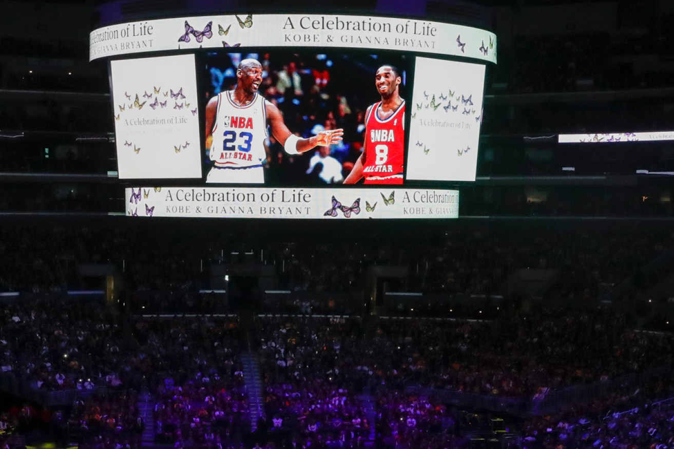 Former NBA player Michael Jordan speaks during a celebration of life for Kobe Bryant and his daughter Gianna.