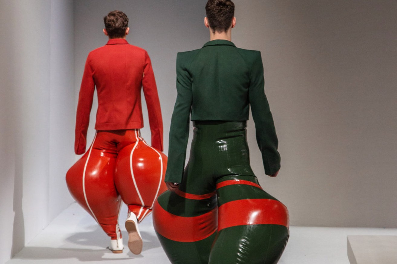 British fashion designer causes a stir with inflatable latex pants
