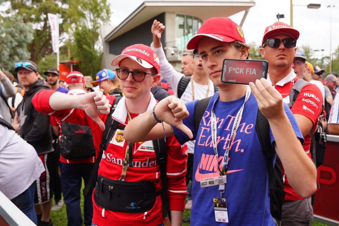 These disgruntled formula one fans wanted to take their chances in the Albert Park crowds.