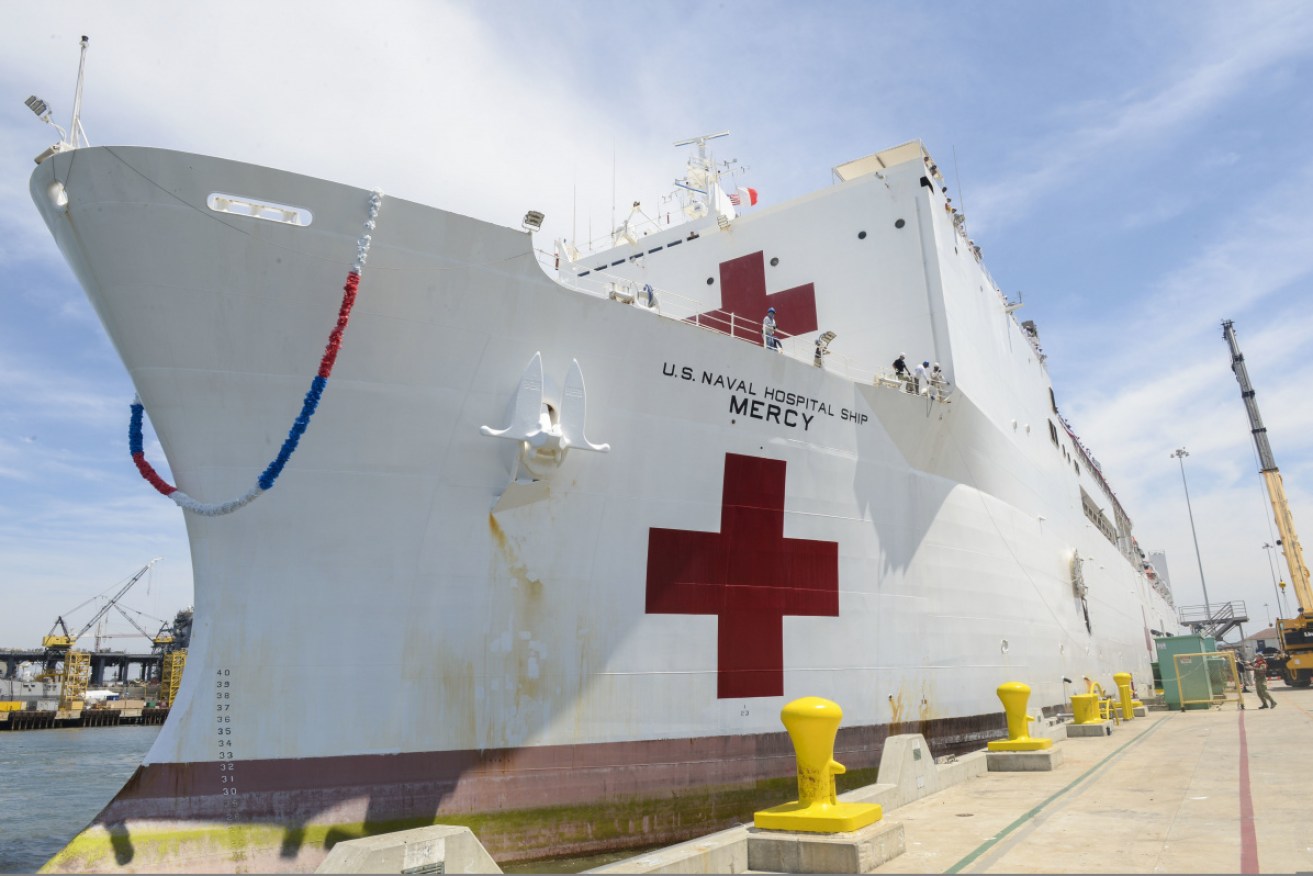 The US Navy's hospital ship Mercy, seen here in San Diego in 2018, is bound for Los Angeles.