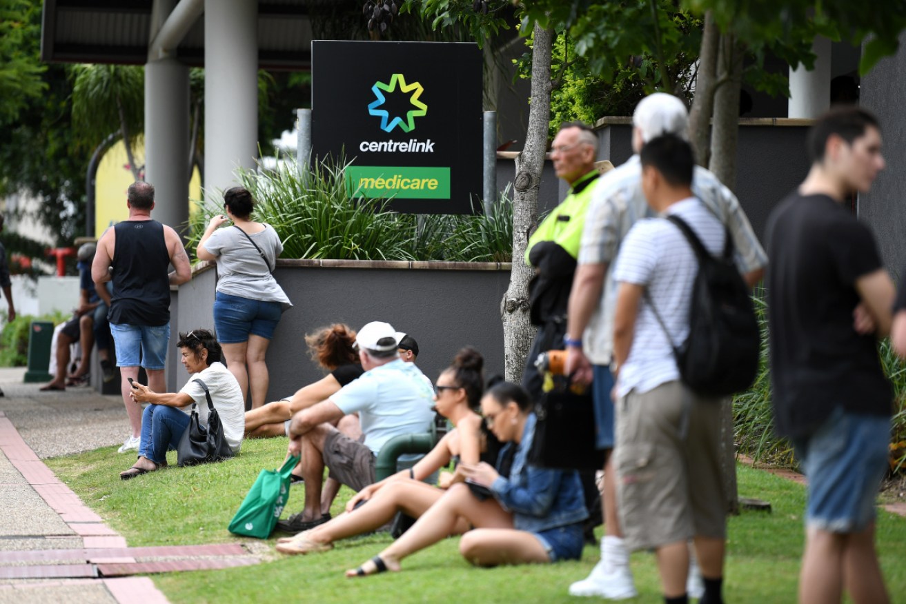 The crowd outside the Centrelink office on the Gold Coast last month. Photo: AAP
